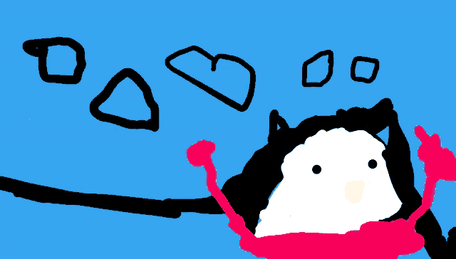 a drawing of a penguin with hearts floating around it