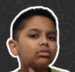 a close up of a young boy 's face with a white outline on it .