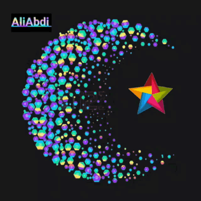 a colorful crescent moon with the name aliabdi on the top