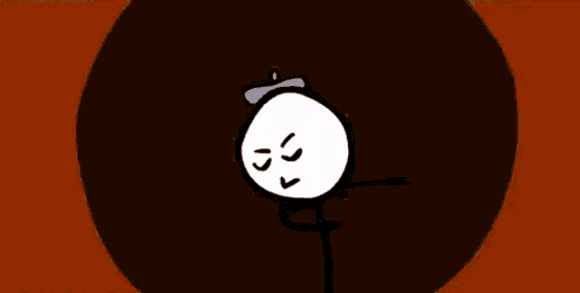 a stick figure with a blue hat on is standing in front of a large black object .