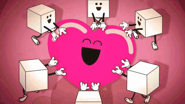 a cartoon of a heart surrounded by cubes with faces