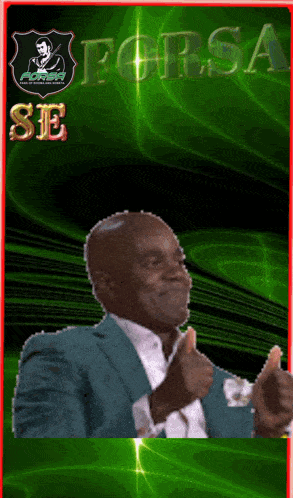 a man giving a thumbs up in front of a green background that says forsa
