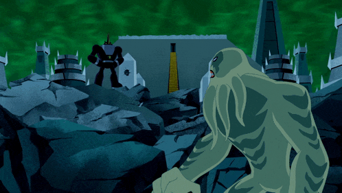 a cartoon of a monster standing in front of a building