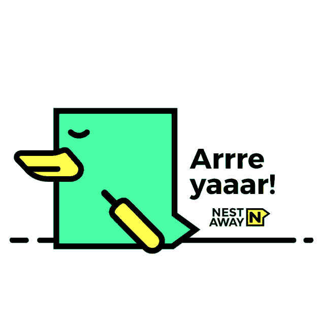 an advertisement for nest away n shows a duck holding a cellphone