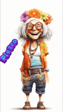 a cartoon of an older woman with flowers in her hair and the word retro