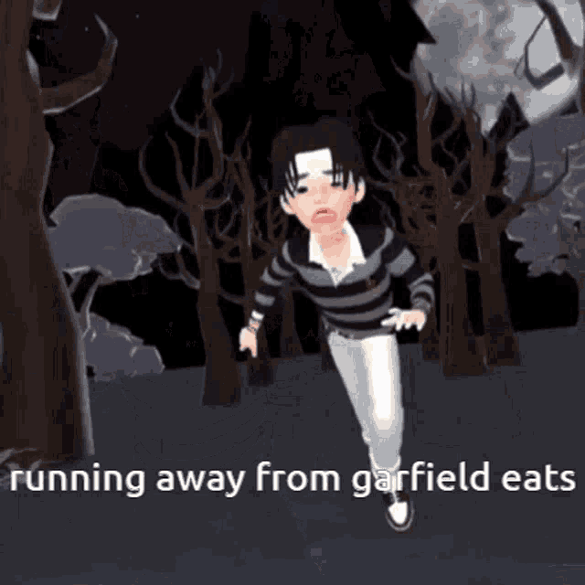 a cartoon character is running away from garfield 's house