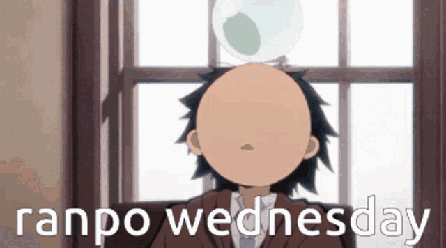 a cartoon character with a bubble on his head and the words ranpo wednesday below him