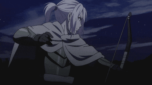 a drawing of a person with a ponytail holding a bow and arrow