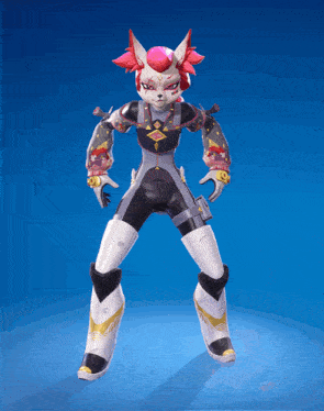 a cartoon character with a fox face and pink hair