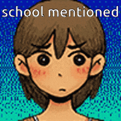 a cartoon of a girl with the words school mentioned behind her