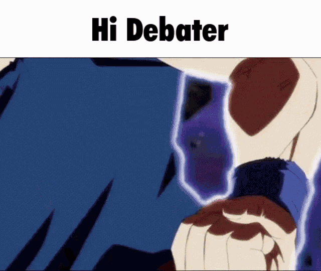 a picture of a person with the words hi debater written on it