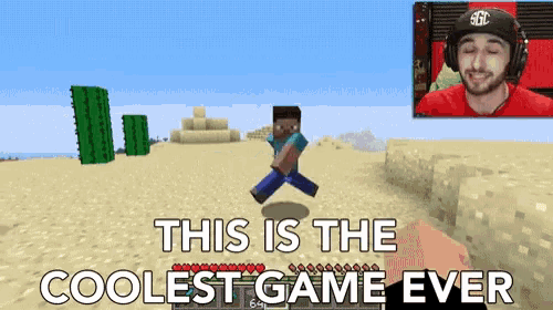 a man is playing a video game with the words " this is the coolest game ever "