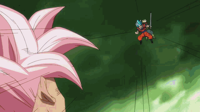 a cartoon character with a pink head is fighting another character