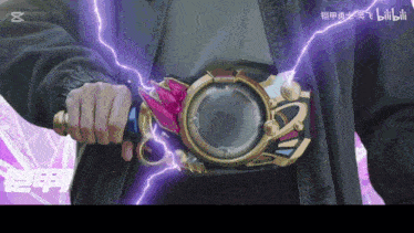 a person is holding a sword with lightning coming from it