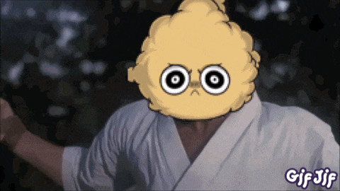 a gif of a person wearing a kimono with a cartoon face on it