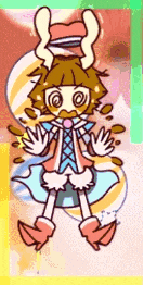 a cartoon drawing of a girl with horns and a pink hat .