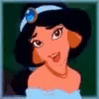 jasmine from aladdin is wearing a blue dress and a hat .