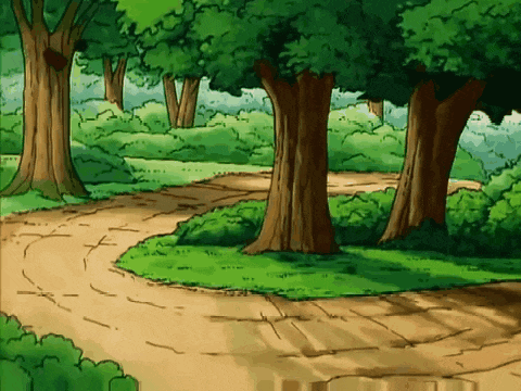 a cartoon drawing of a forest with trees and grass