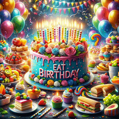 a birthday cake with candles and the words " eat birthday " on it
