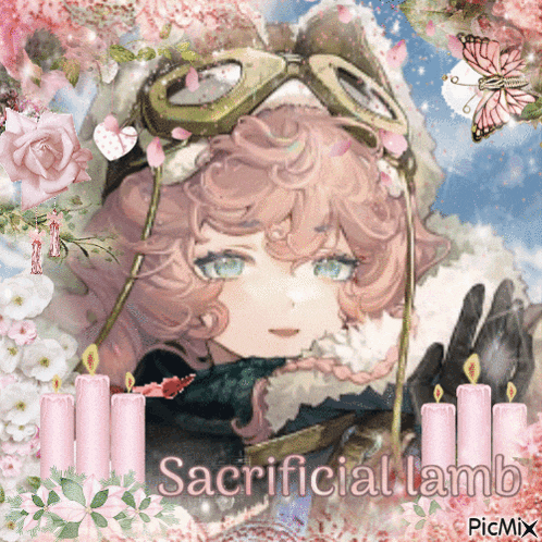 a picture of a girl with candles and the words sacrificial lamb on the bottom