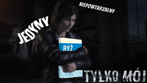 a woman holds a box of ryz in her arms and says " jedeny "