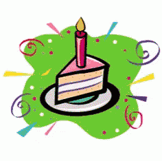 a cartoon drawing of a birthday cake with a candle on it