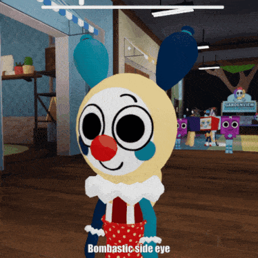 a clown in a video game with the words bombastic side eye below it