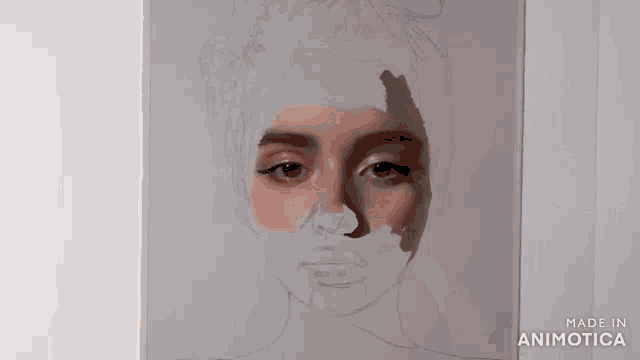 a person is painting a woman 's face with a brush and the words made in animatica are visible