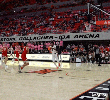 a basketball game is underway at historic gallagher-iba arena