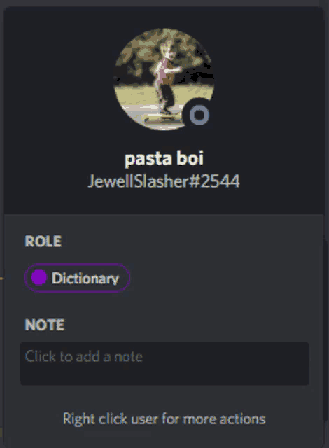 a screenshot of a person 's profile says pasta boi