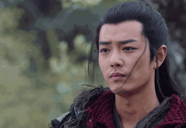 a man with long black hair and a ponytail