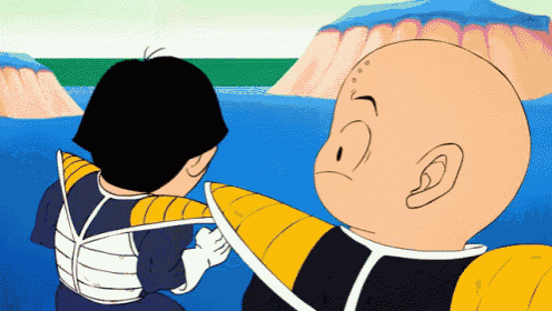 a cartoon of a man with a bald head standing next to a boy