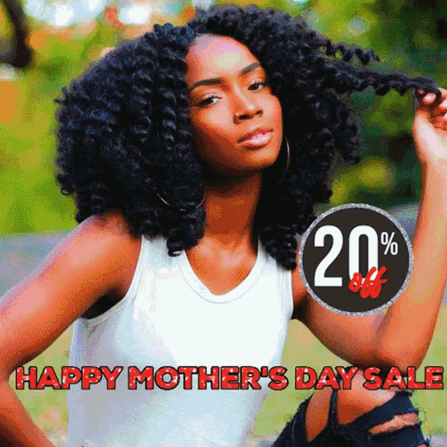 a happy mother 's day sale advertisement with a woman with curly hair