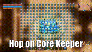 a video game with the words hop on core keeper at the bottom