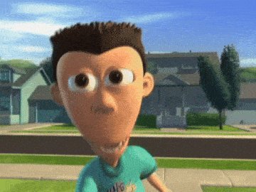 a close up of a cartoon character 's face with a house in the background and a t-shirt that says rapo