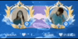 a man and a woman are standing next to each other on a blue background
