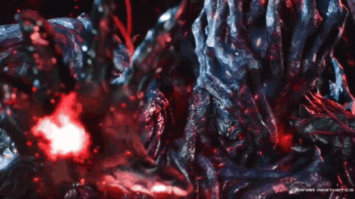a computer generated image of a monster with a red light coming out of it