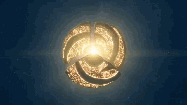 a circular object with a light coming out of it on a blue background