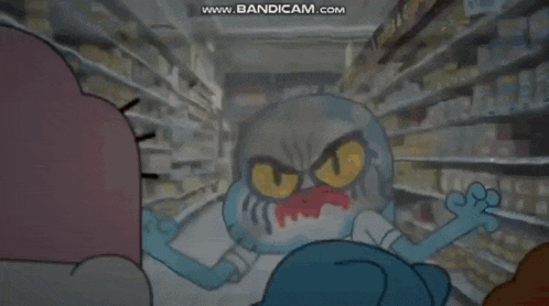 a cartoon character with orange eyes is surrounded by fire