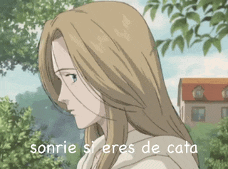 a picture of a girl with the words sonrie si eres de cata written below her