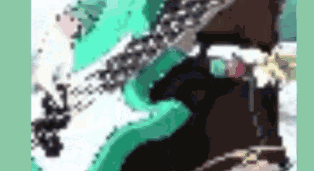a blurry picture of a person wearing a green dress and a black hat .