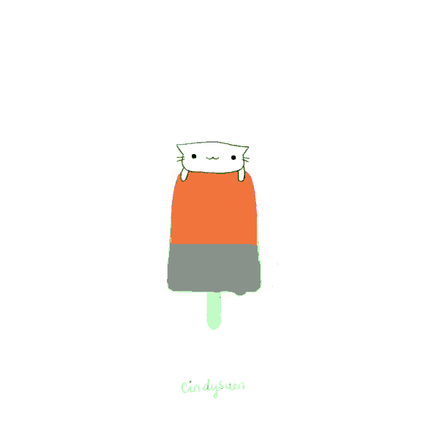 a cartoon cat is sitting on top of a rainbow colored popsicle .