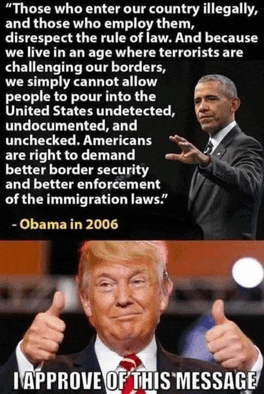donald trump is giving a thumbs up next to barack obama