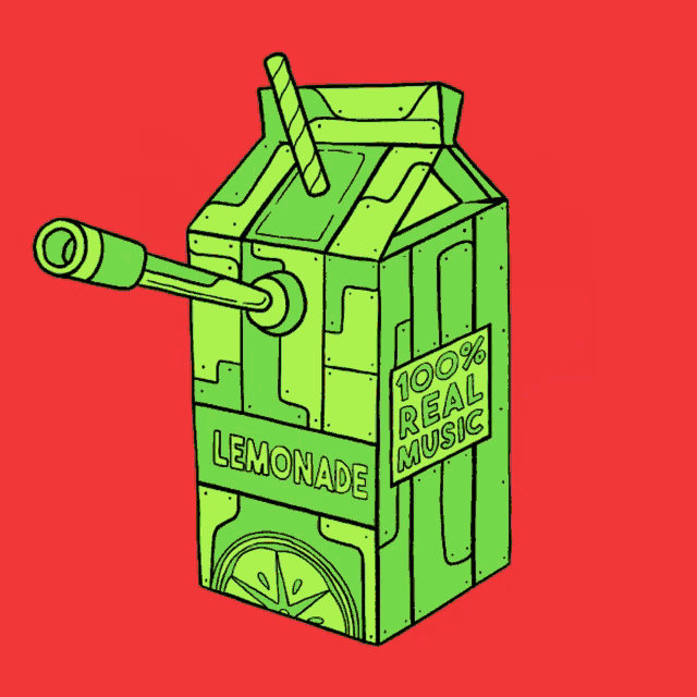 a cartoon drawing of a box of lemonade with a straw