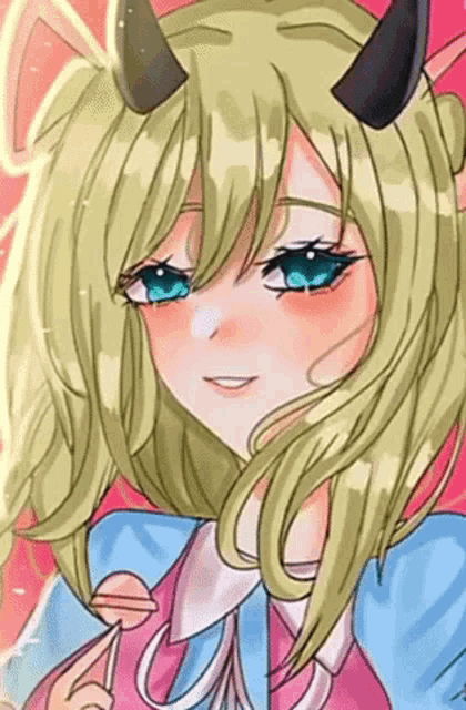 a drawing of a blonde anime girl with horns on her head