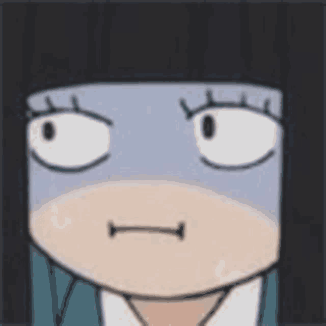 a close up of a cartoon character 's face with a surprised look on his face .