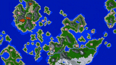 a map of a video game with numbers 1 through 21 on it