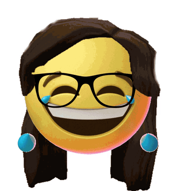 a smiley face with glasses and tears on its eyes