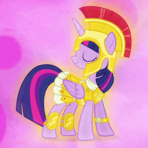 twilight sparkle from my little pony is wearing a helmet and armor
