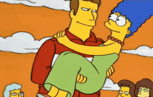 a man is carrying a woman in his arms in a cartoon